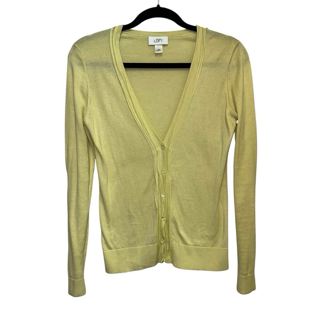 LOFT Yellow Cardigan XS Lightweight Button Front V Neck Long Sleeve